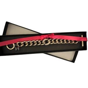 NIB~Victoria's Secret Gold Tone Chain Bracelet with Angel Wings and rhinestones